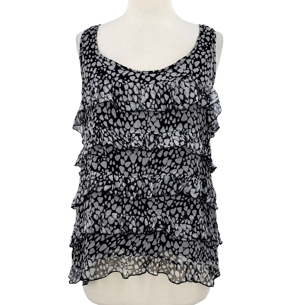Cynthia Rowley 100% Silk Black & White Tiered Tank Top XL
